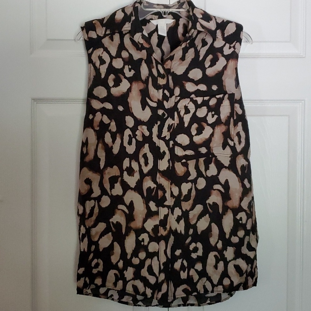 Vintage H&M Y2K Animal Print Sleeveless Top XS Hi-Lo Hem